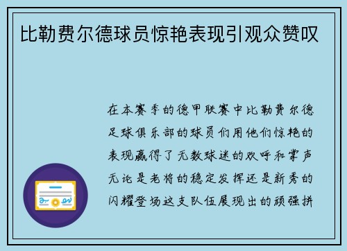 比勒费尔德球员惊艳表现引观众赞叹