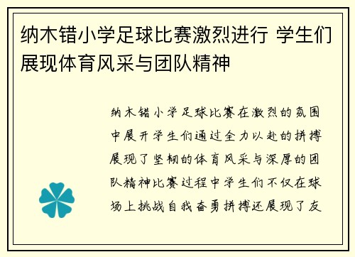 纳木错小学足球比赛激烈进行 学生们展现体育风采与团队精神