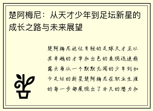 楚阿梅尼：从天才少年到足坛新星的成长之路与未来展望