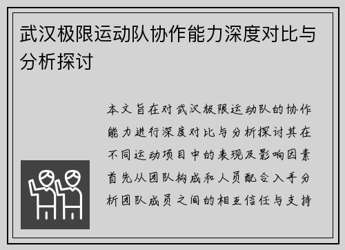 武汉极限运动队协作能力深度对比与分析探讨